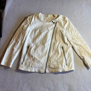 Helmut Lang‎ Women's White Denim Moto Jacket Asymmetrical Zip Pockets Small